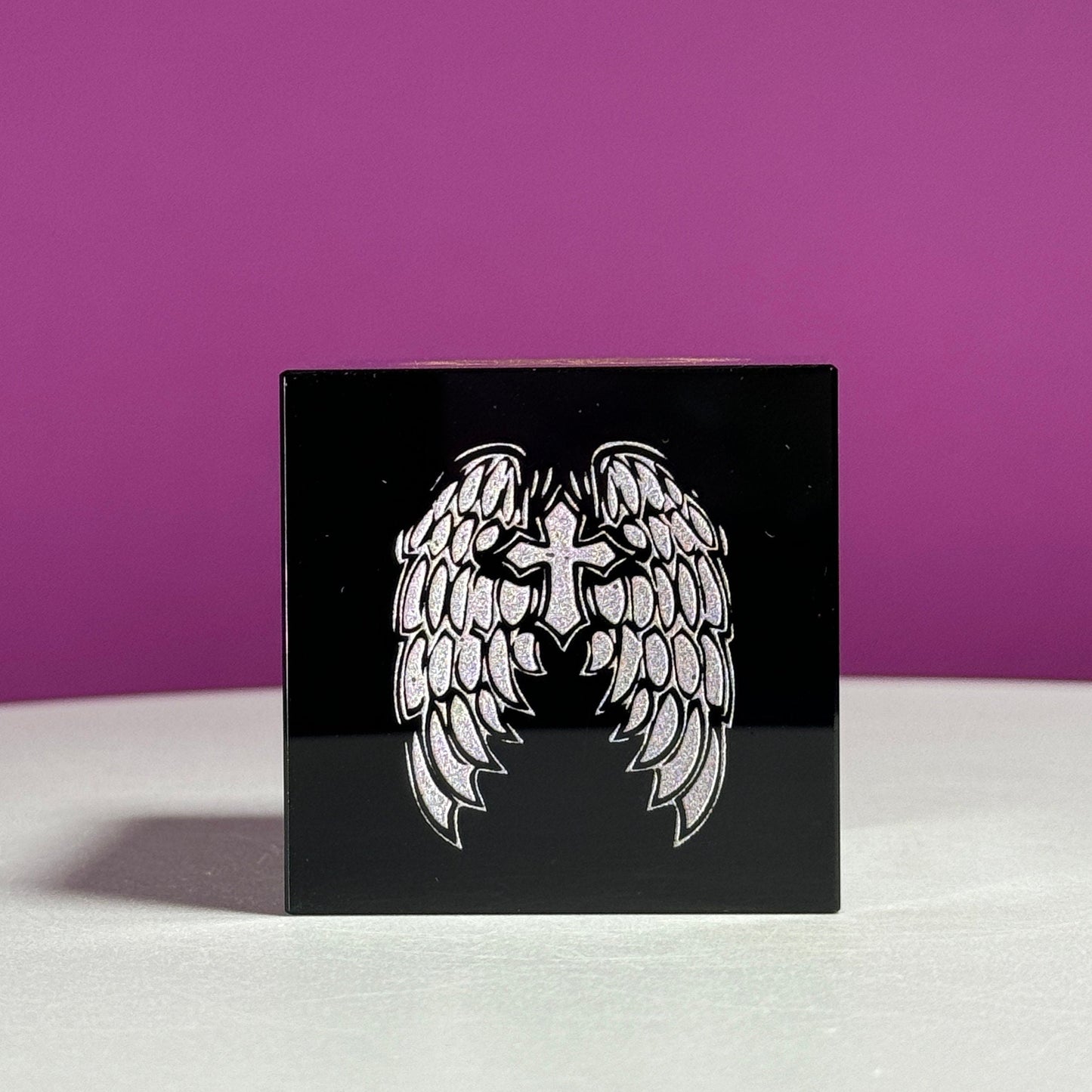 Black Obsidian Cube with Graphics