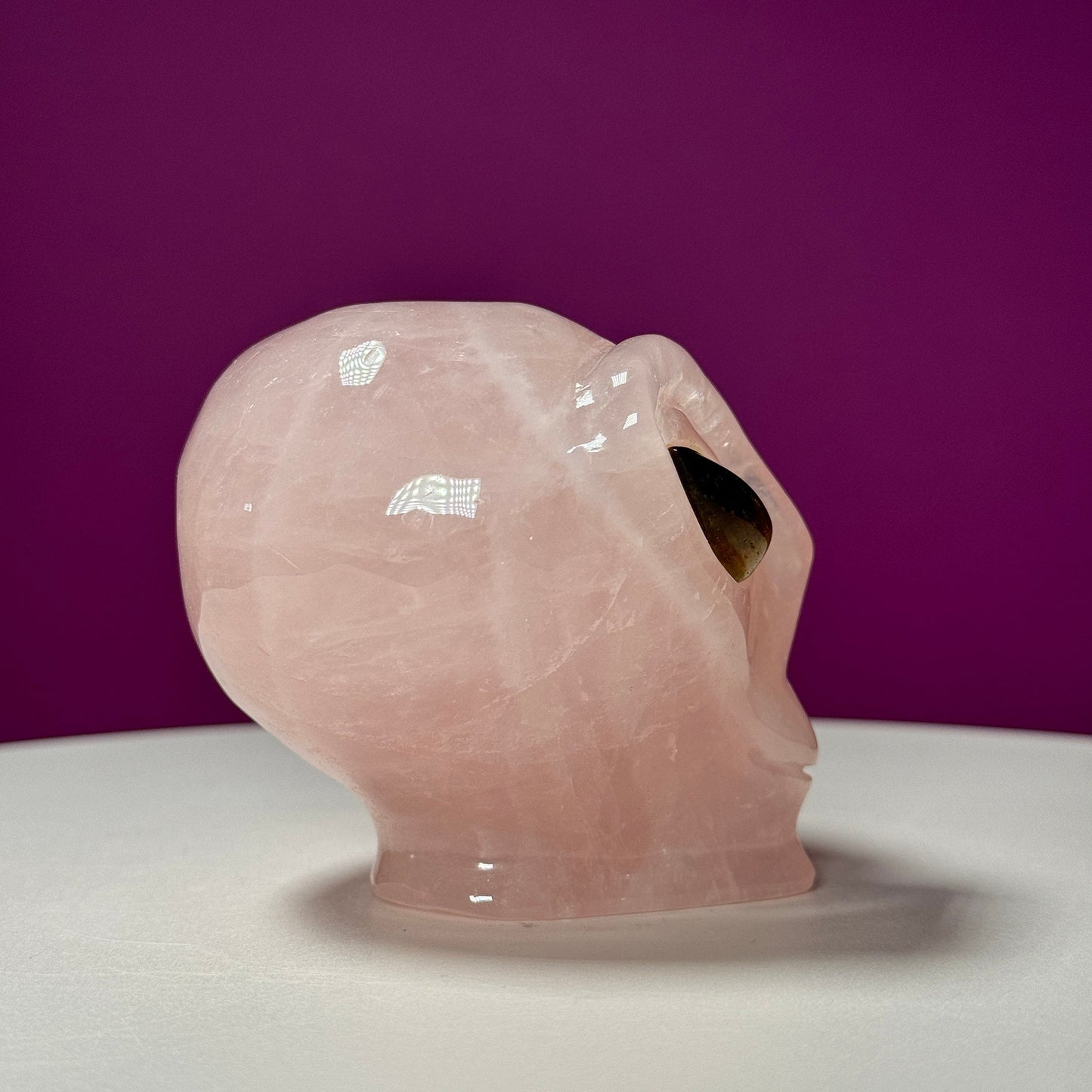 Rose Quartz Alien Head with Tiger Eyes Carving