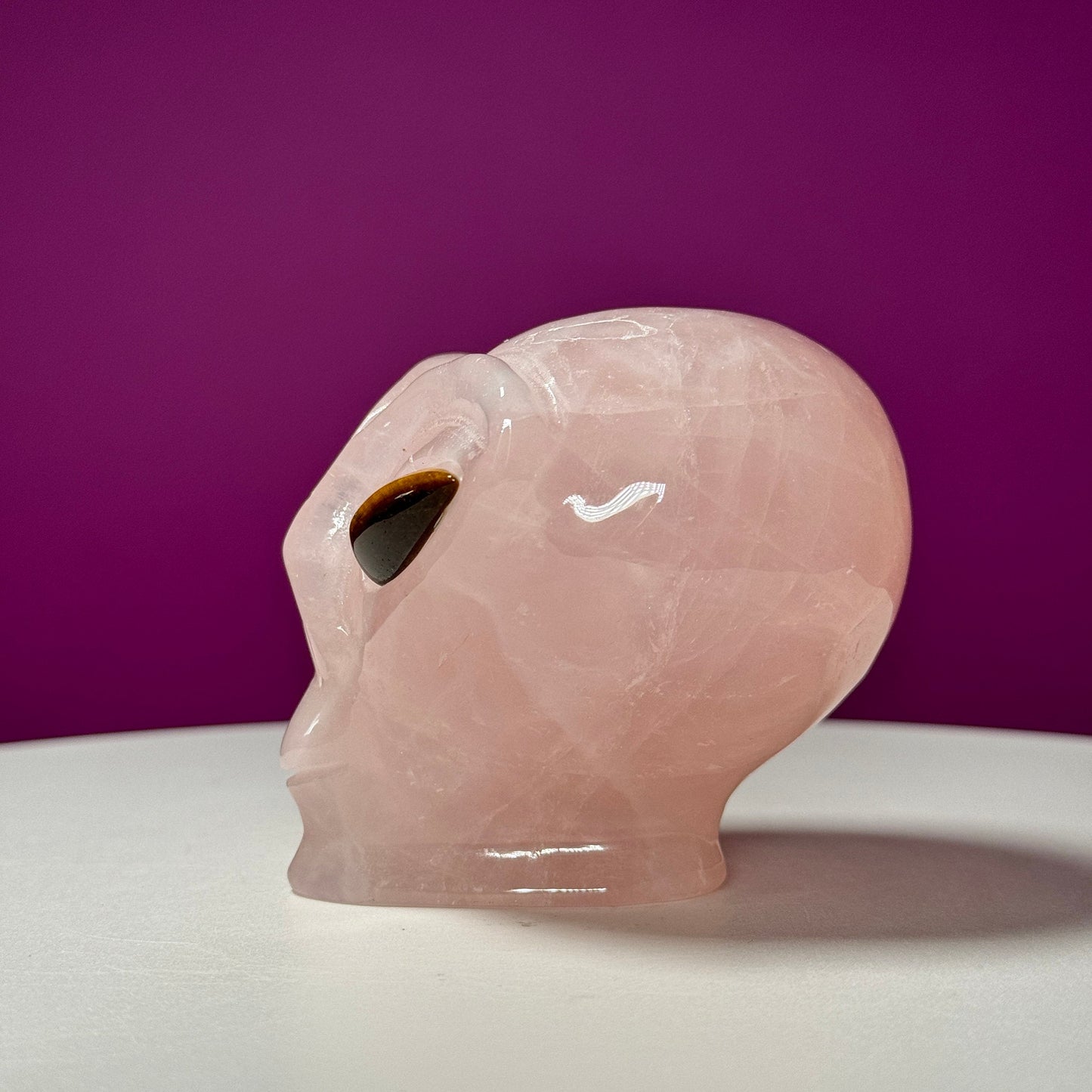 Rose Quartz Alien Head with Tiger Eyes Carving