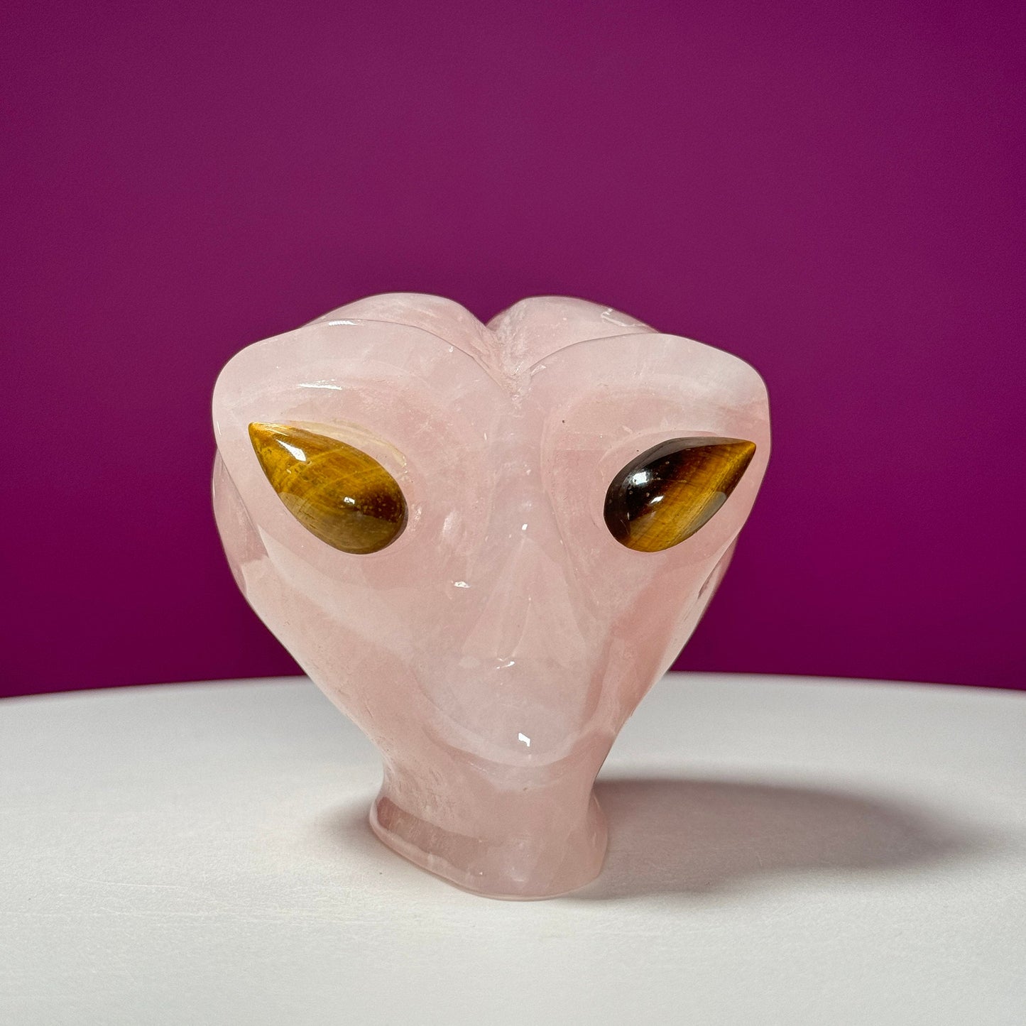 Rose Quartz Alien Head with Tiger Eyes Carving