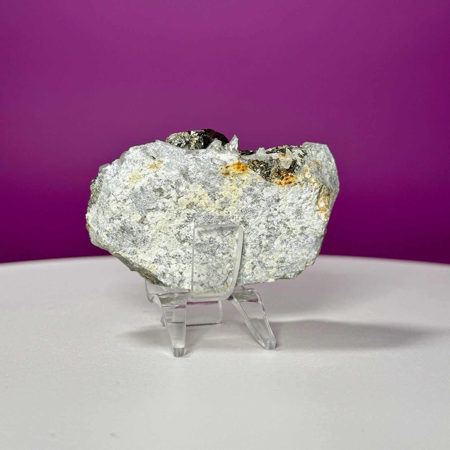 Chalcopyrite on Quartz Specimen (China) (Includes Acrylic Stand)