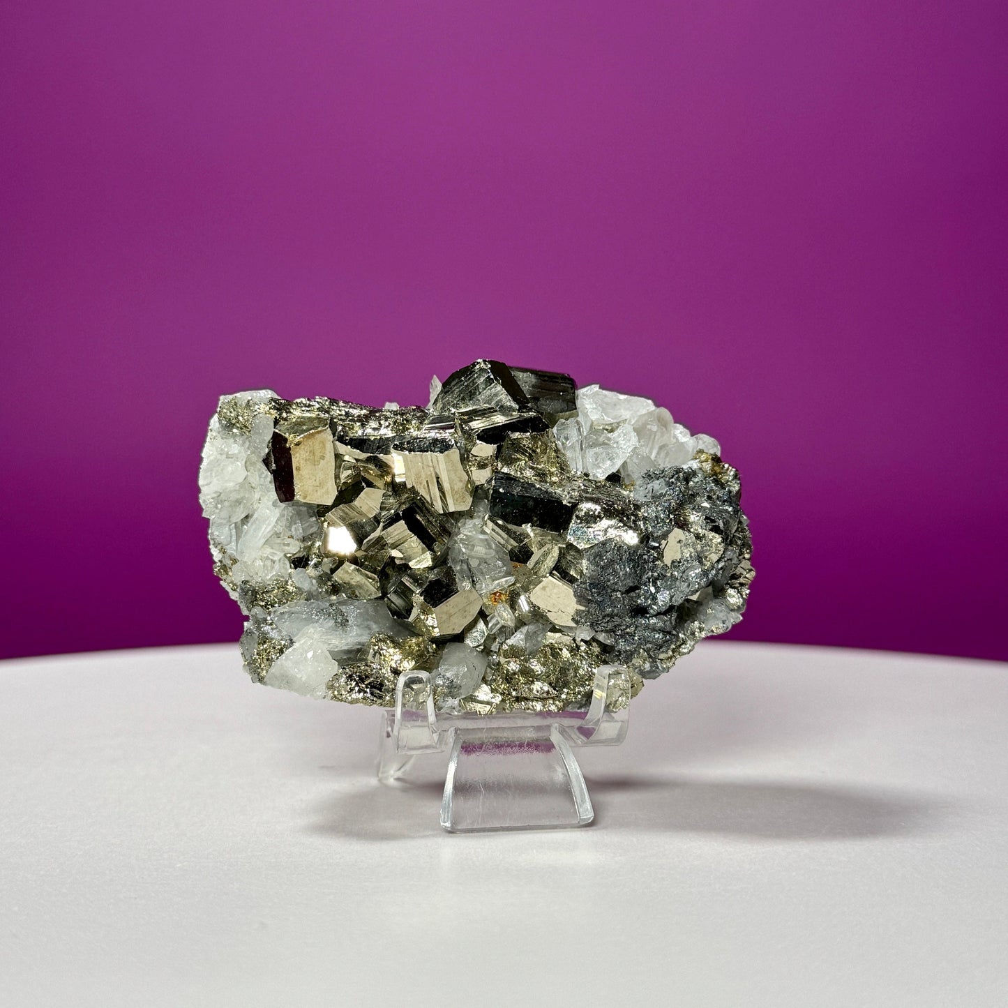 Chalcopyrite on Quartz Specimen (China) (Includes Acrylic Stand)