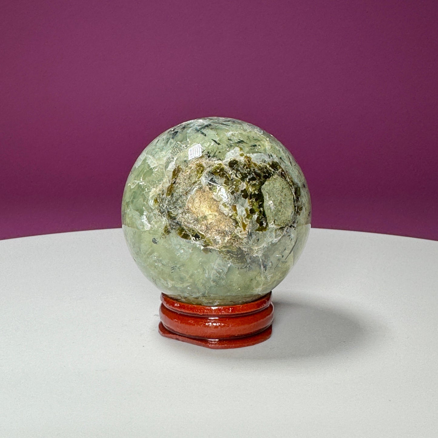 Prehnite Sphere (Includes Wood Stand)