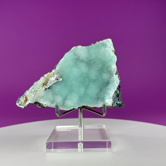 Blue Aragonite Specimen (Yunnan, China) (Includes Silver Metal/Acrylic Stand)