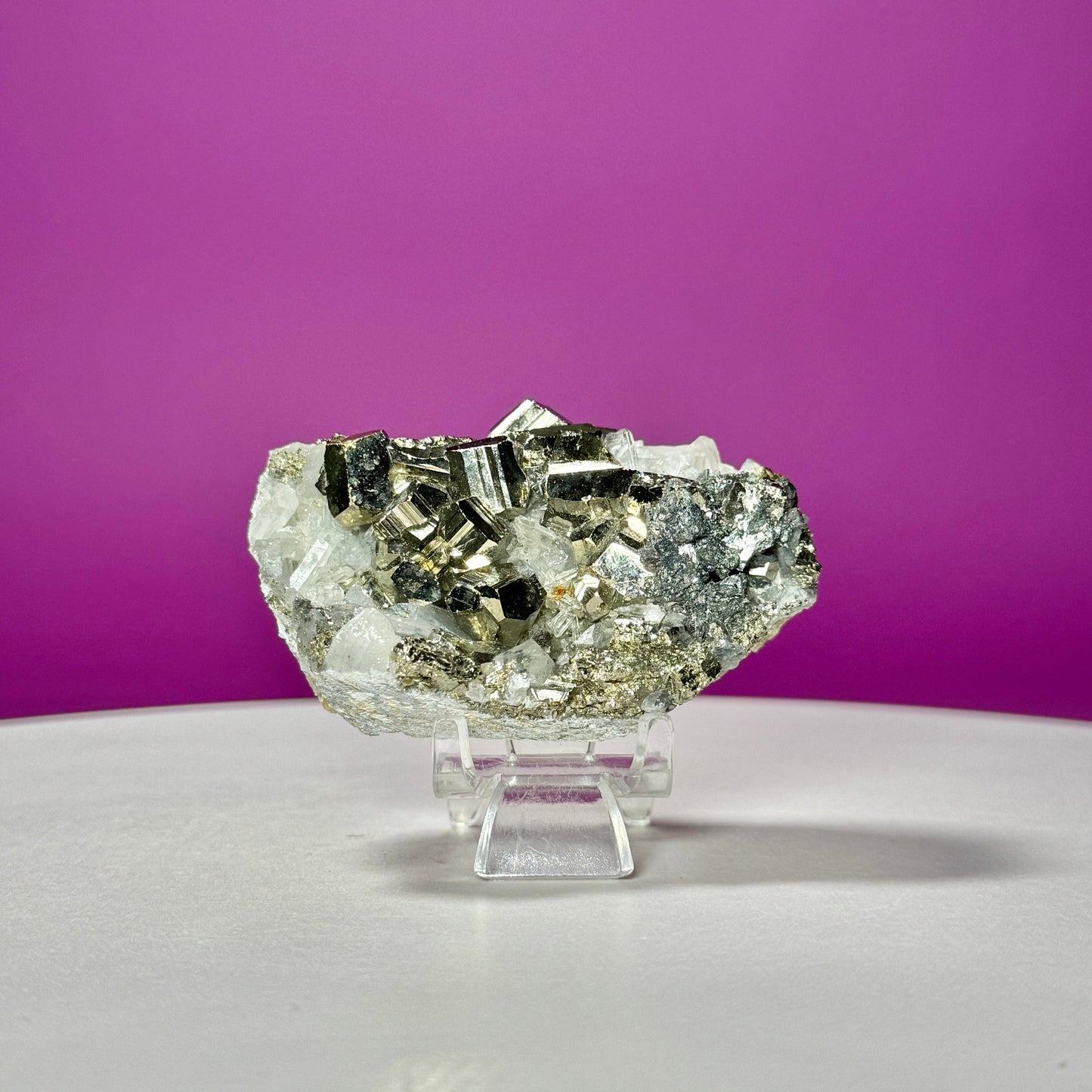 Chalcopyrite on Quartz Specimen (China) (Includes Acrylic Stand)