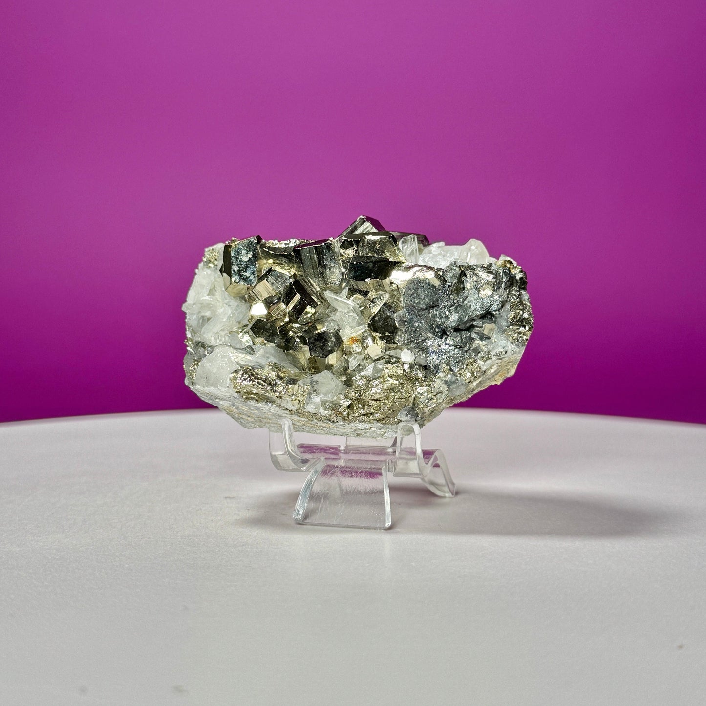 Chalcopyrite on Quartz Specimen (China) (Includes Acrylic Stand)