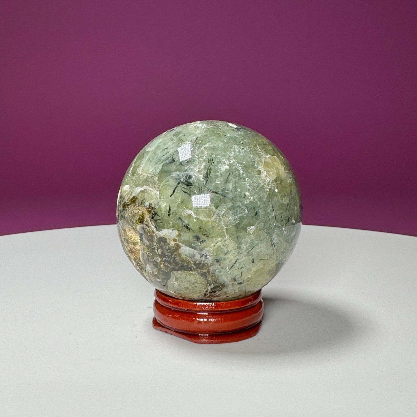 Prehnite Sphere (Includes Wood Stand)