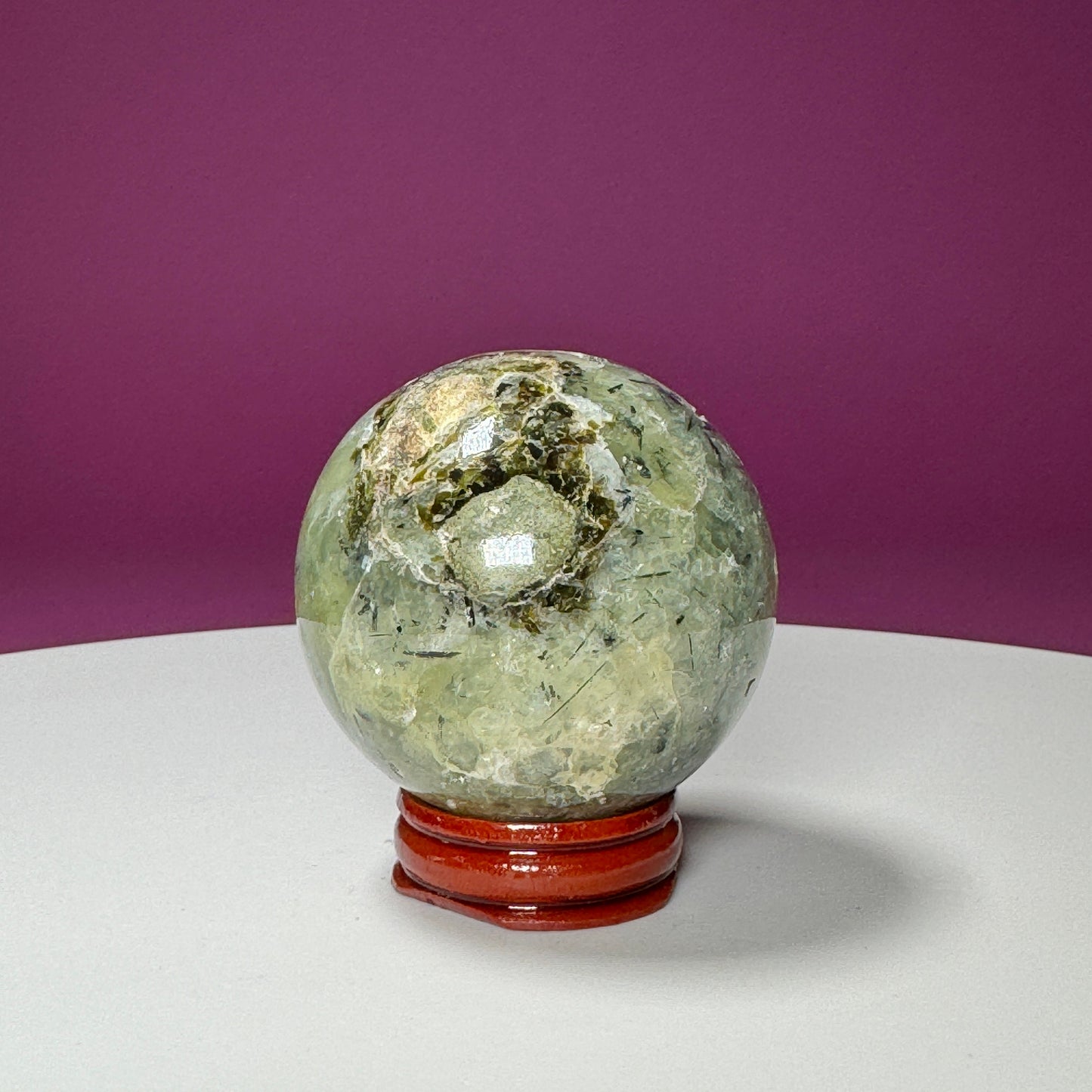 Prehnite Sphere (Includes Wood Stand)