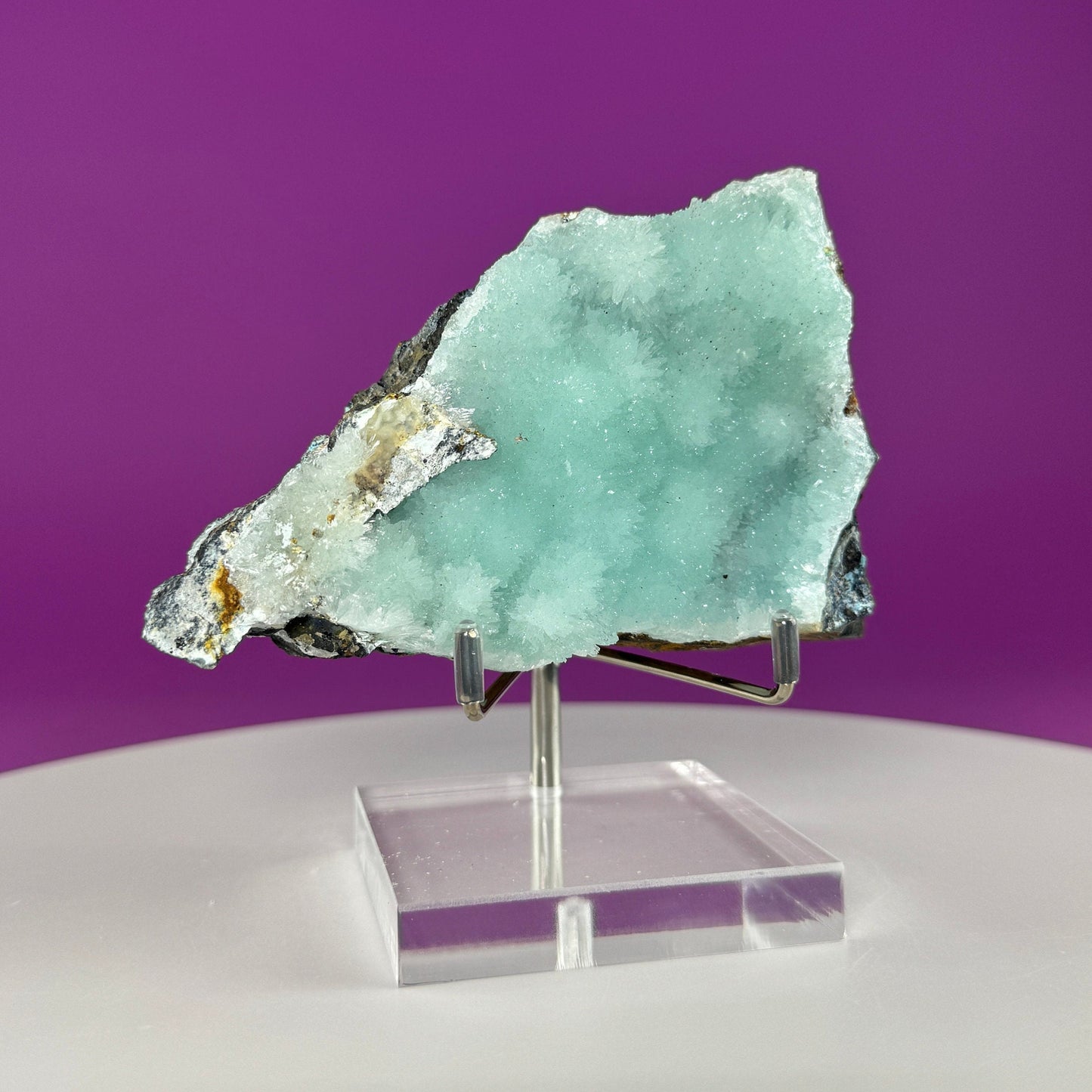 Blue Aragonite Specimen (Yunnan, China) (Includes Silver Metal/Acrylic Stand)