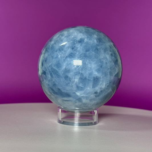 Blue Calcite Sphere (Includes Acrylic Stand), Large Sphere