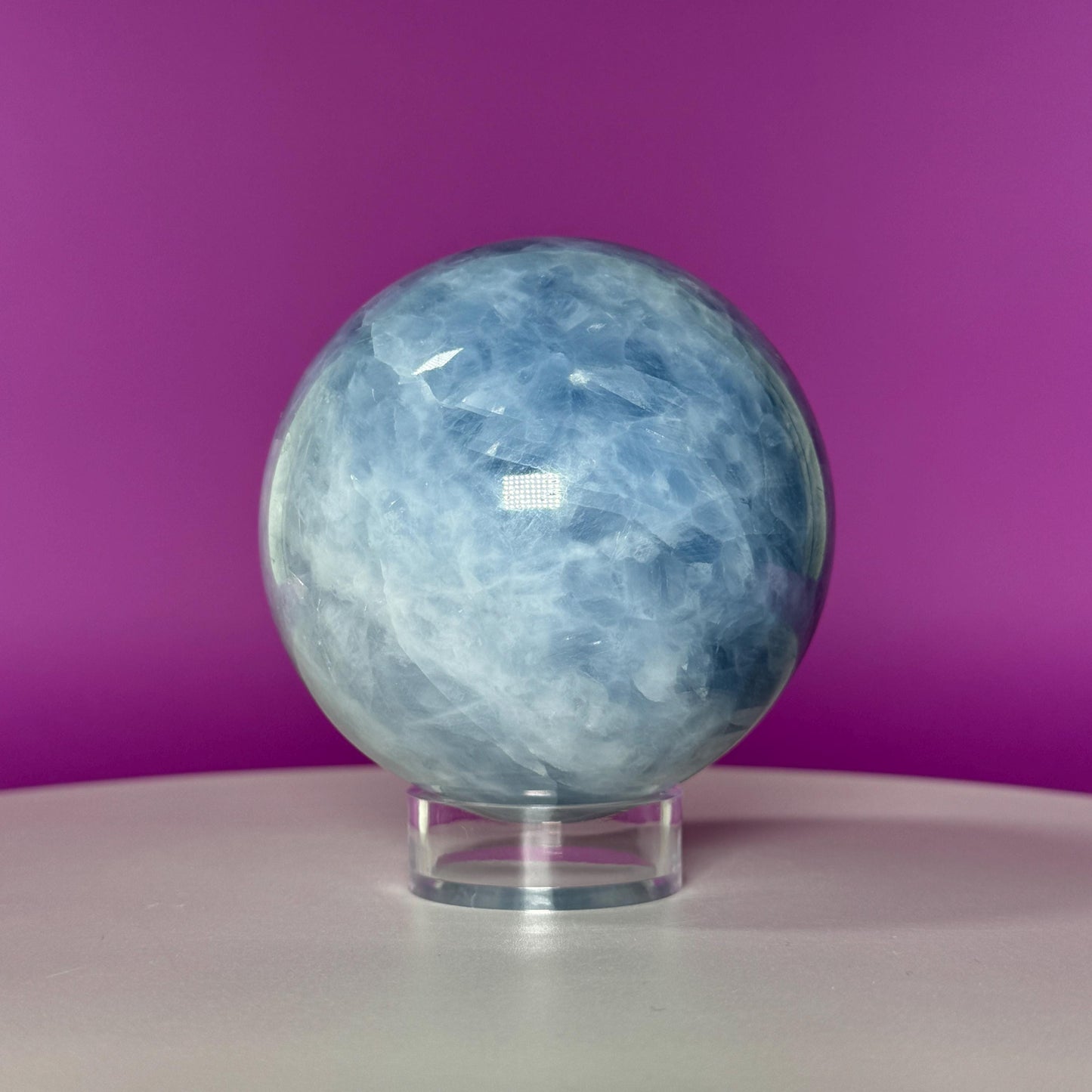 Blue Calcite Sphere (Includes Acrylic Stand), Large Sphere