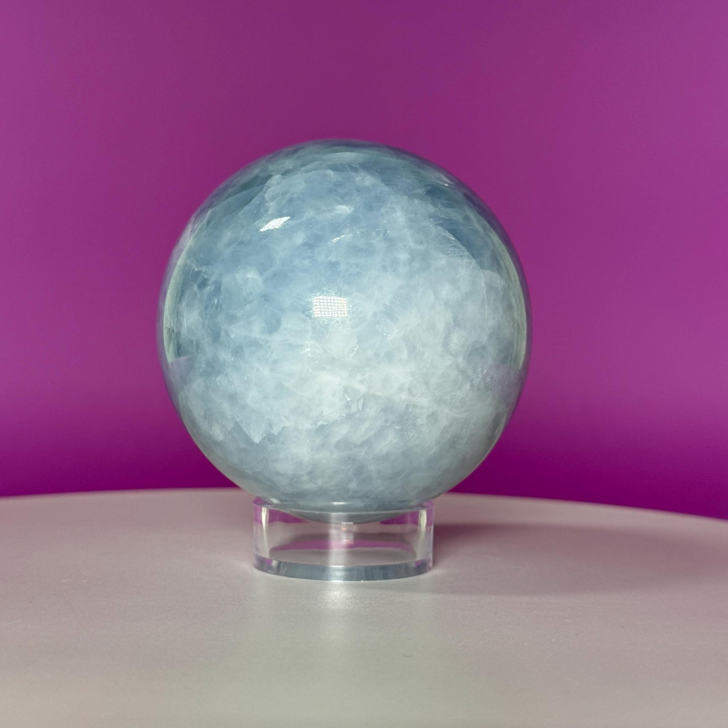 Blue Calcite Sphere (Includes Acrylic Stand), Large Sphere