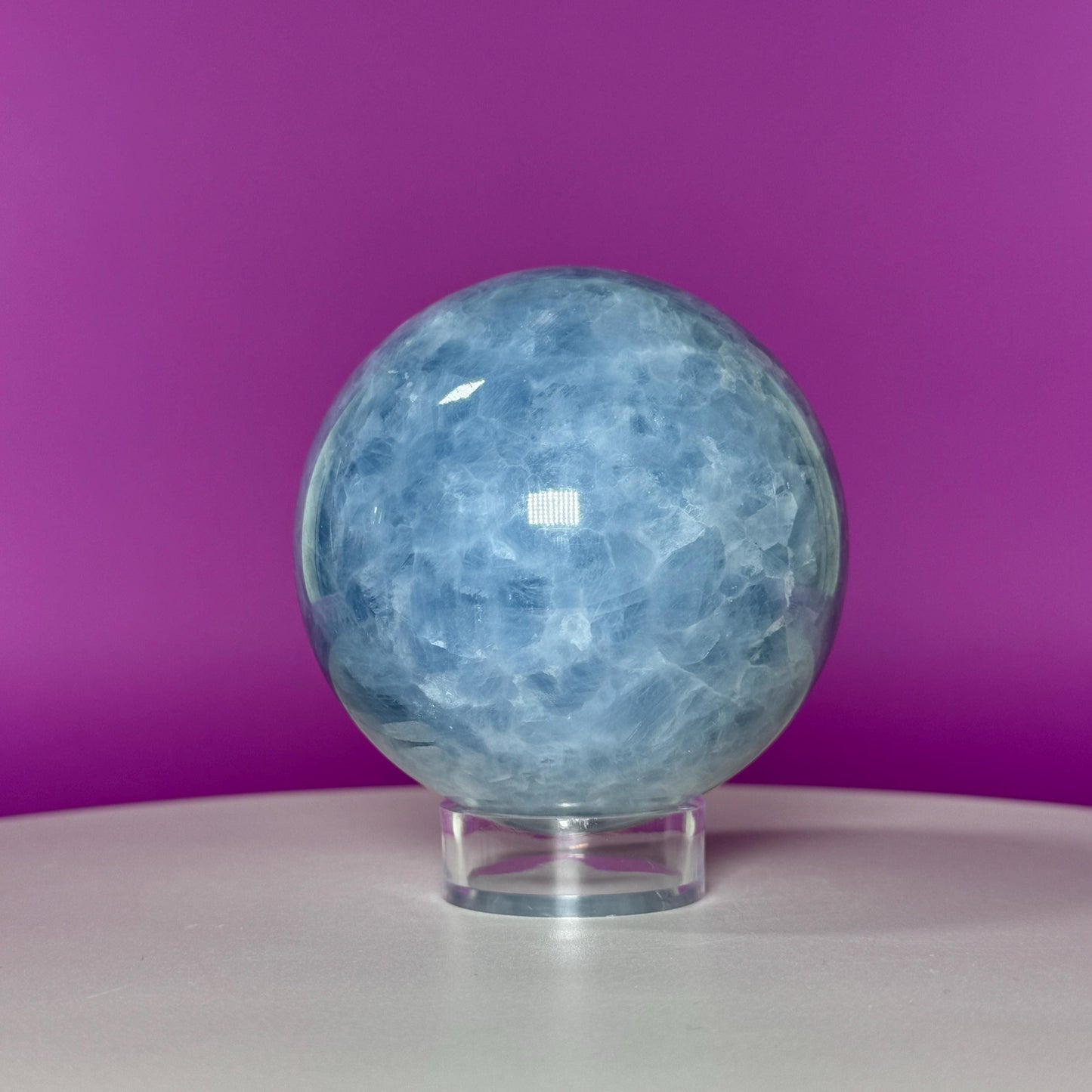 Blue Calcite Sphere (Includes Acrylic Stand), Large Sphere