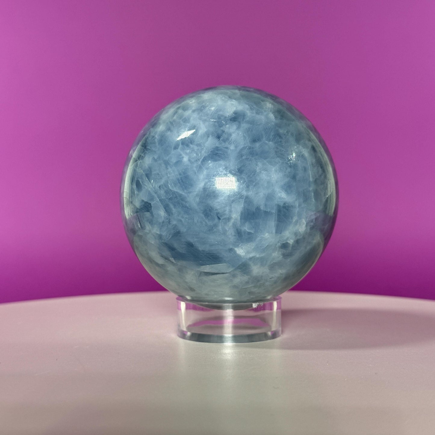 Blue Calcite Sphere (Includes Acrylic Stand), Large Sphere