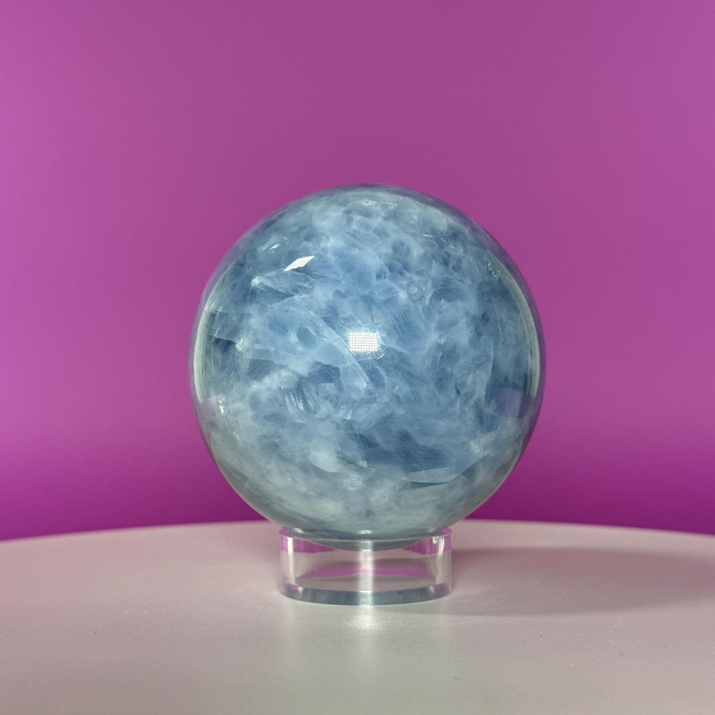 Blue Calcite Sphere (Includes Acrylic Stand), Large Sphere