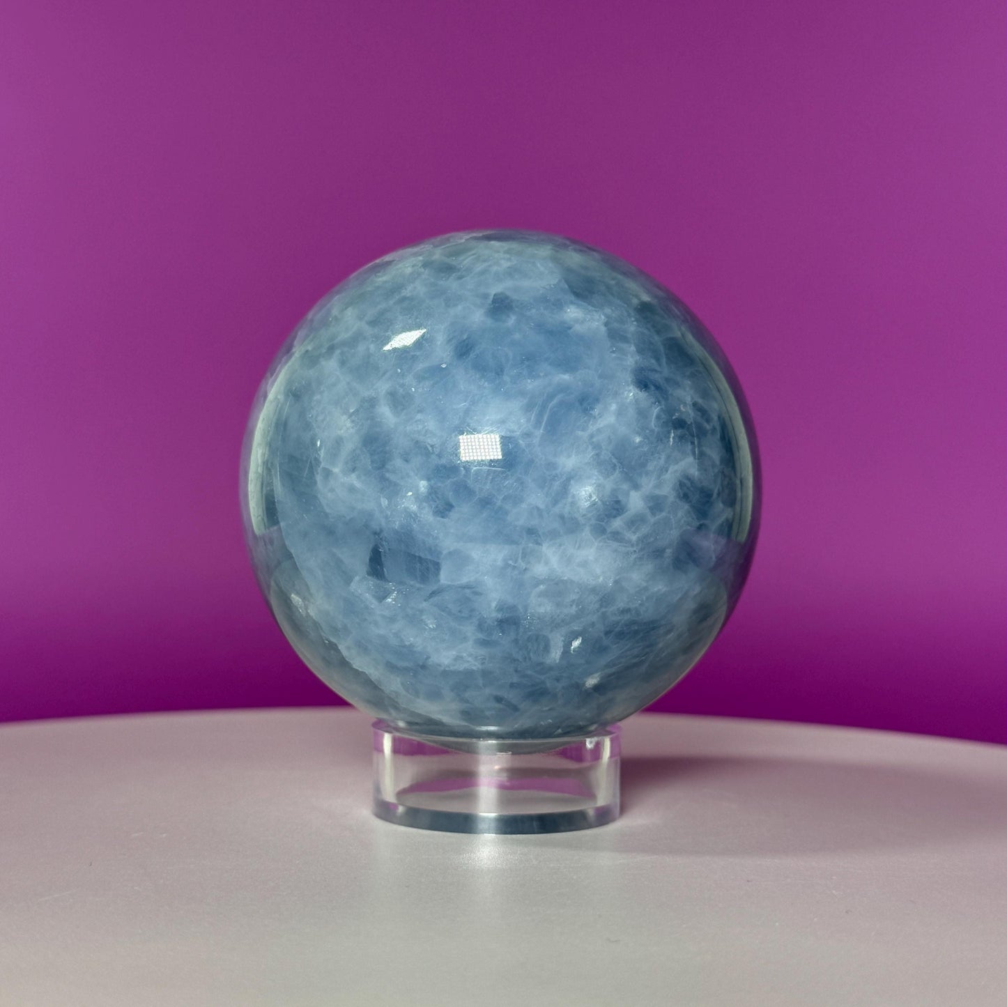 Blue Calcite Sphere (Includes Acrylic Stand), Large Sphere