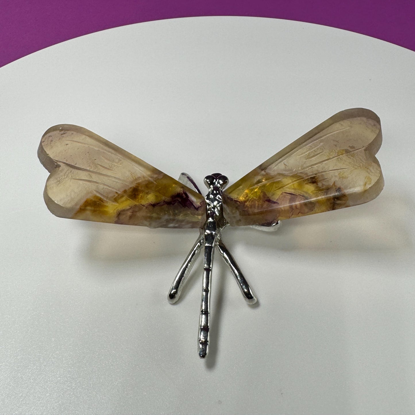 Yellow Fluorite Dragonfly Carving