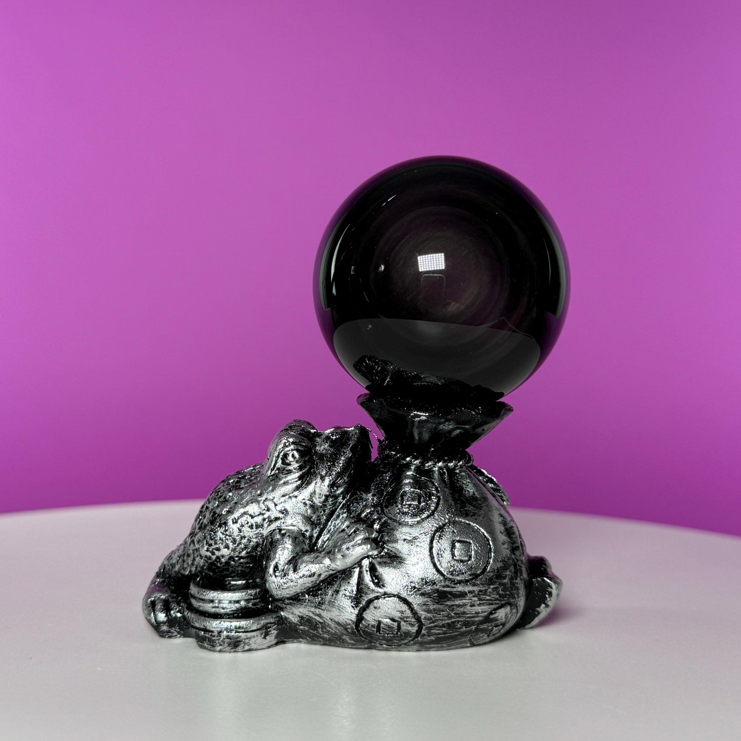 Rainbow Obsidian Sphere and Money Toad Sphere Stand