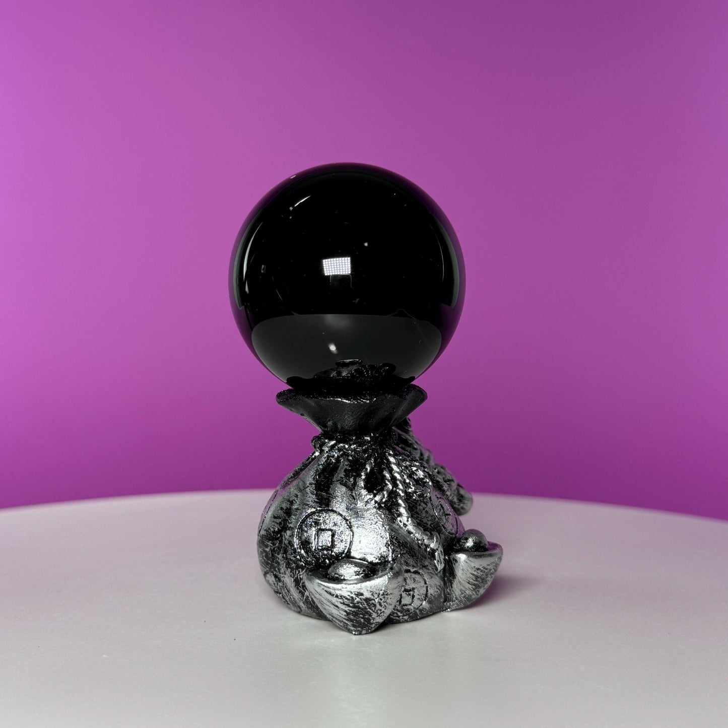 Rainbow Obsidian Sphere and Money Toad Sphere Stand