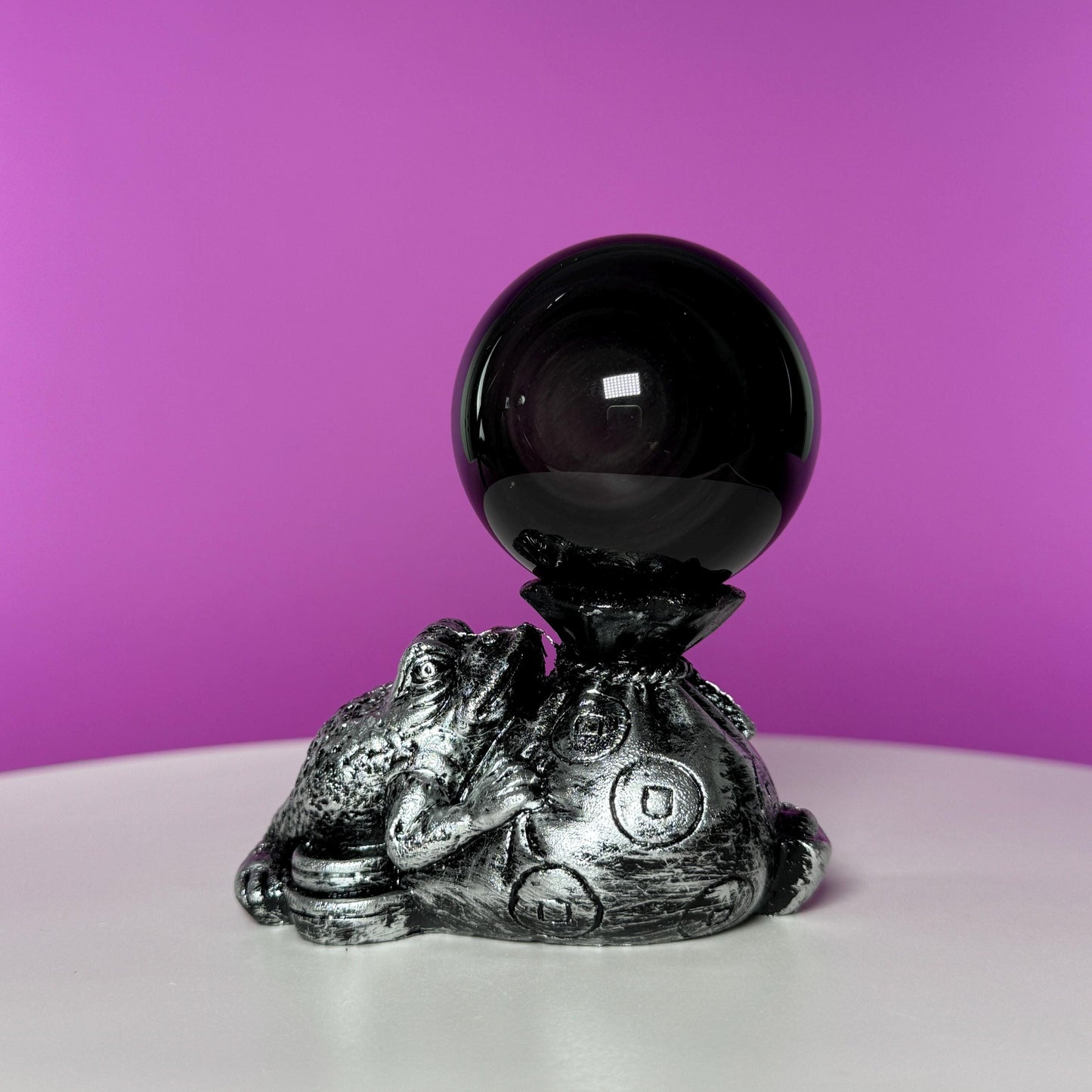 Rainbow Obsidian Sphere and Money Toad Sphere Stand