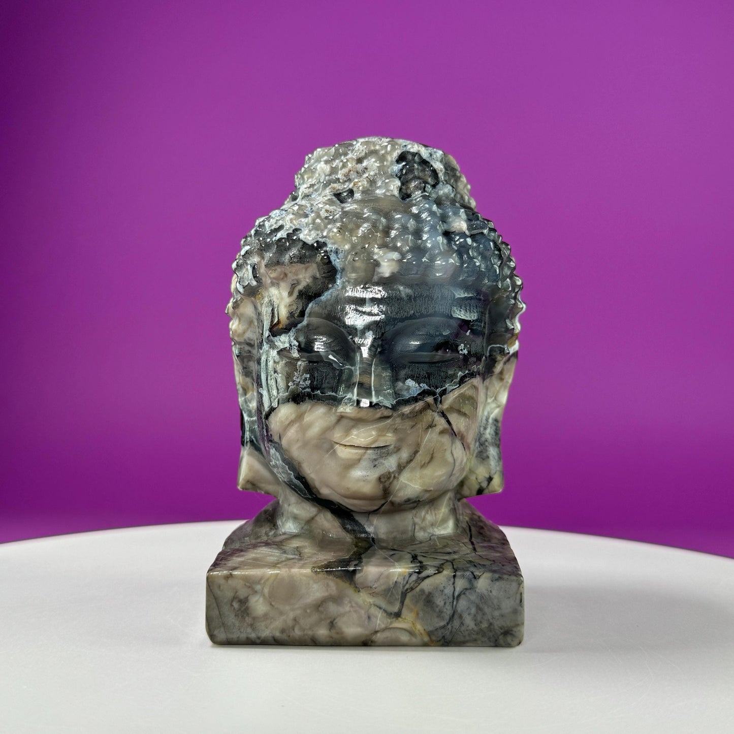 Volcanic Agate Buddha Head Carving, UV Reactive