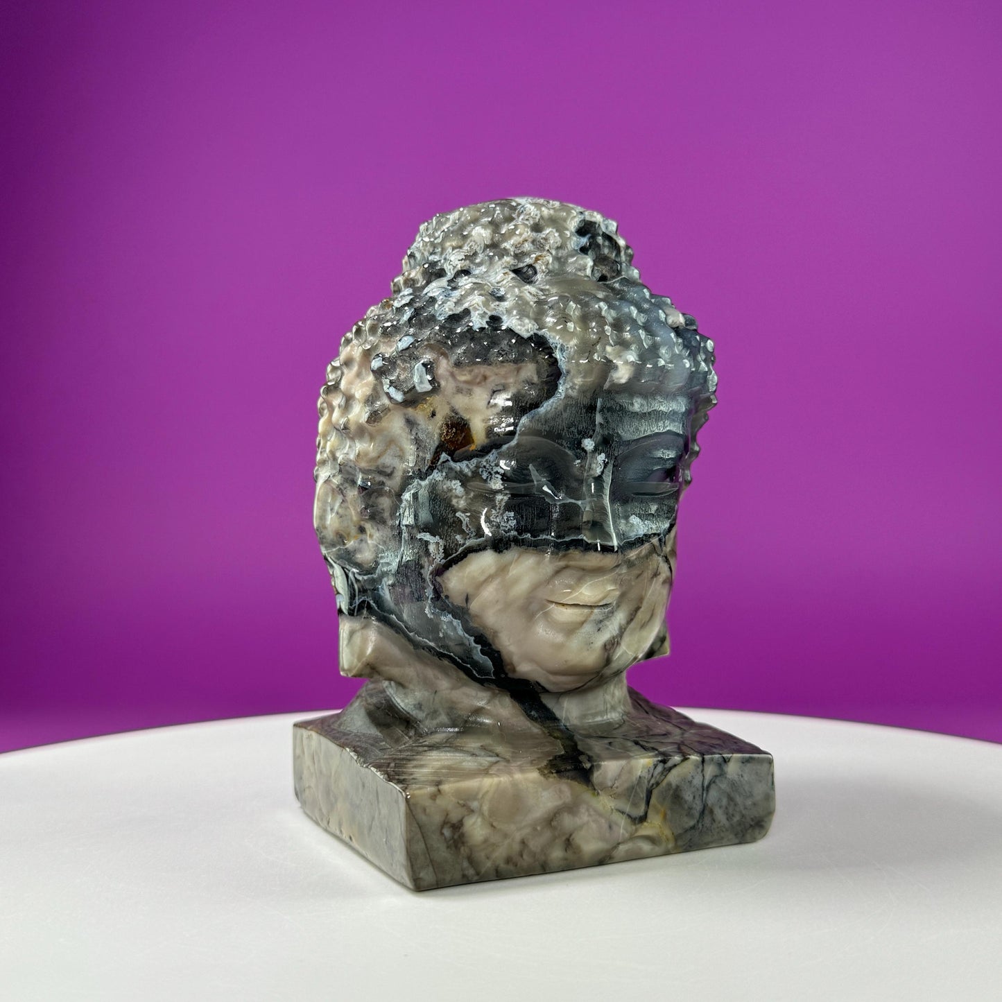 Volcanic Agate Buddha Head Carving, UV Reactive