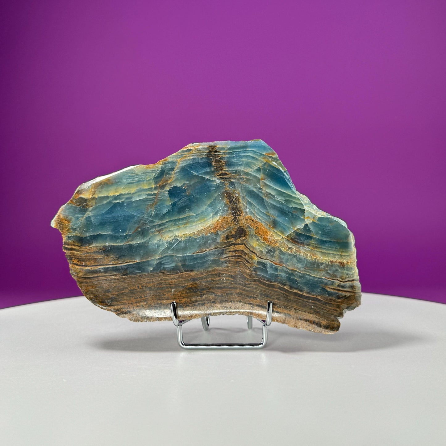 Blue Onyx Slab (Argentina) (Includes Silver Metal Stand), AA Quality