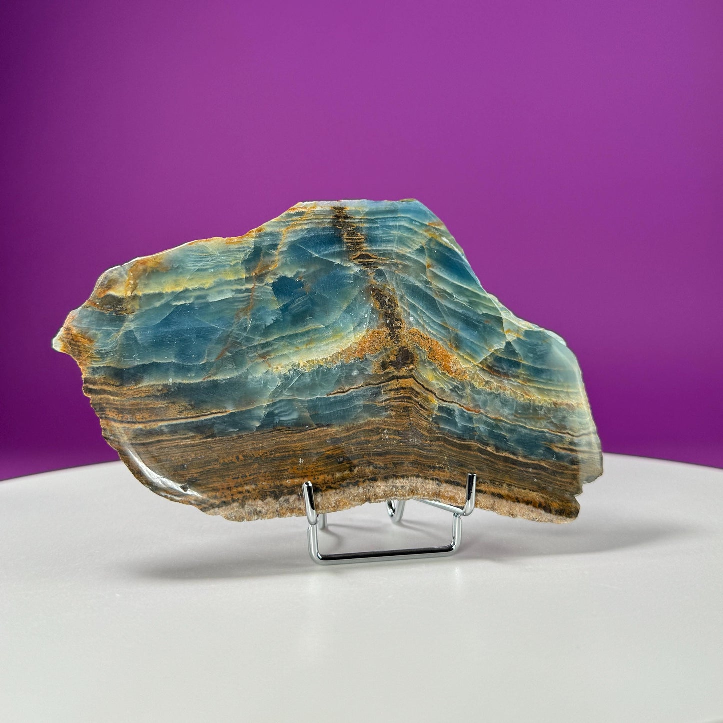 Blue Onyx Slab (Argentina) (Includes Silver Metal Stand), AA Quality