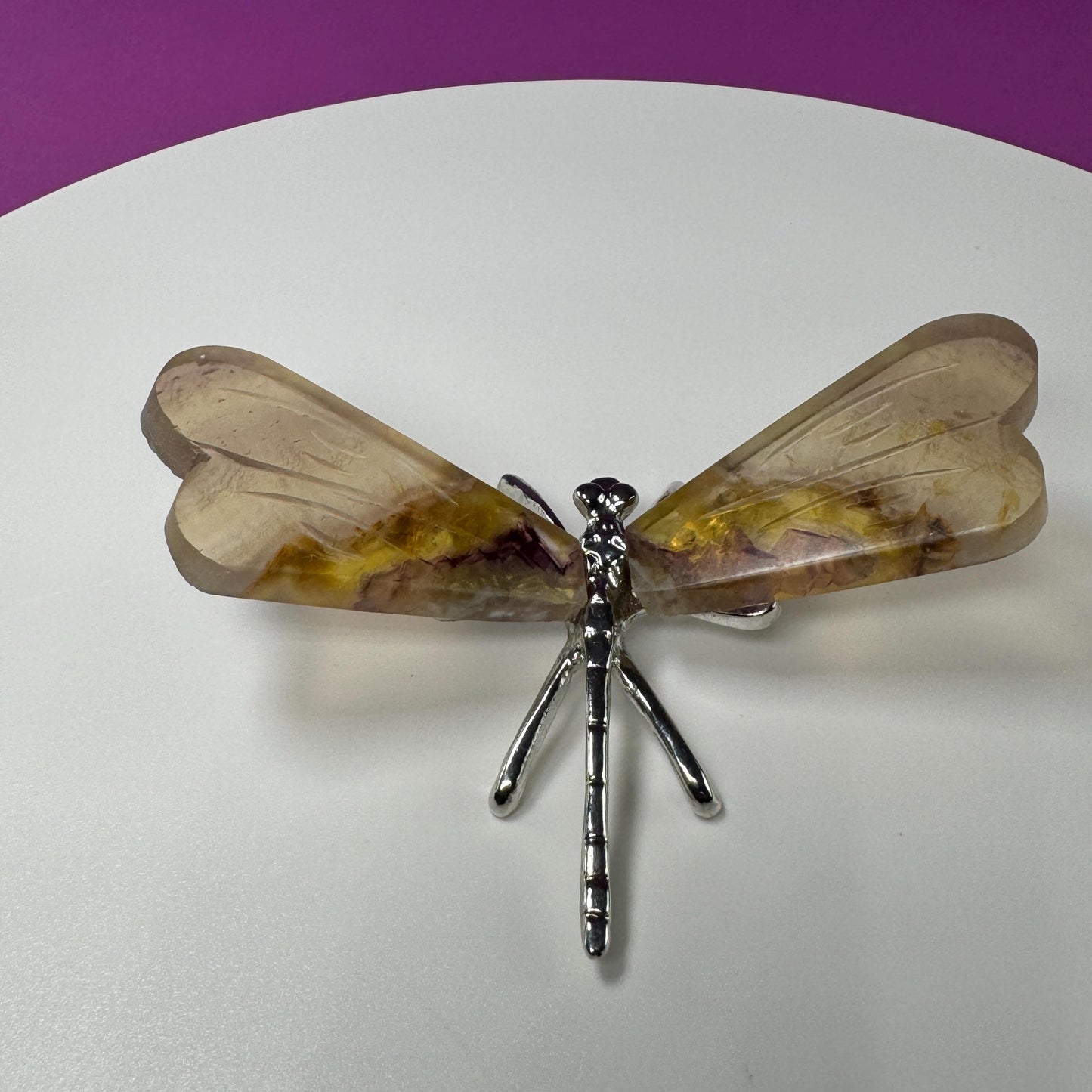 Yellow Fluorite Dragonfly Carving