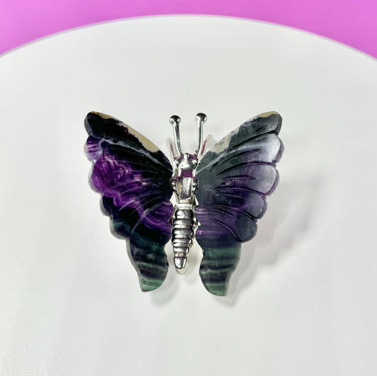 Purple Fluorite Butterfly Carving