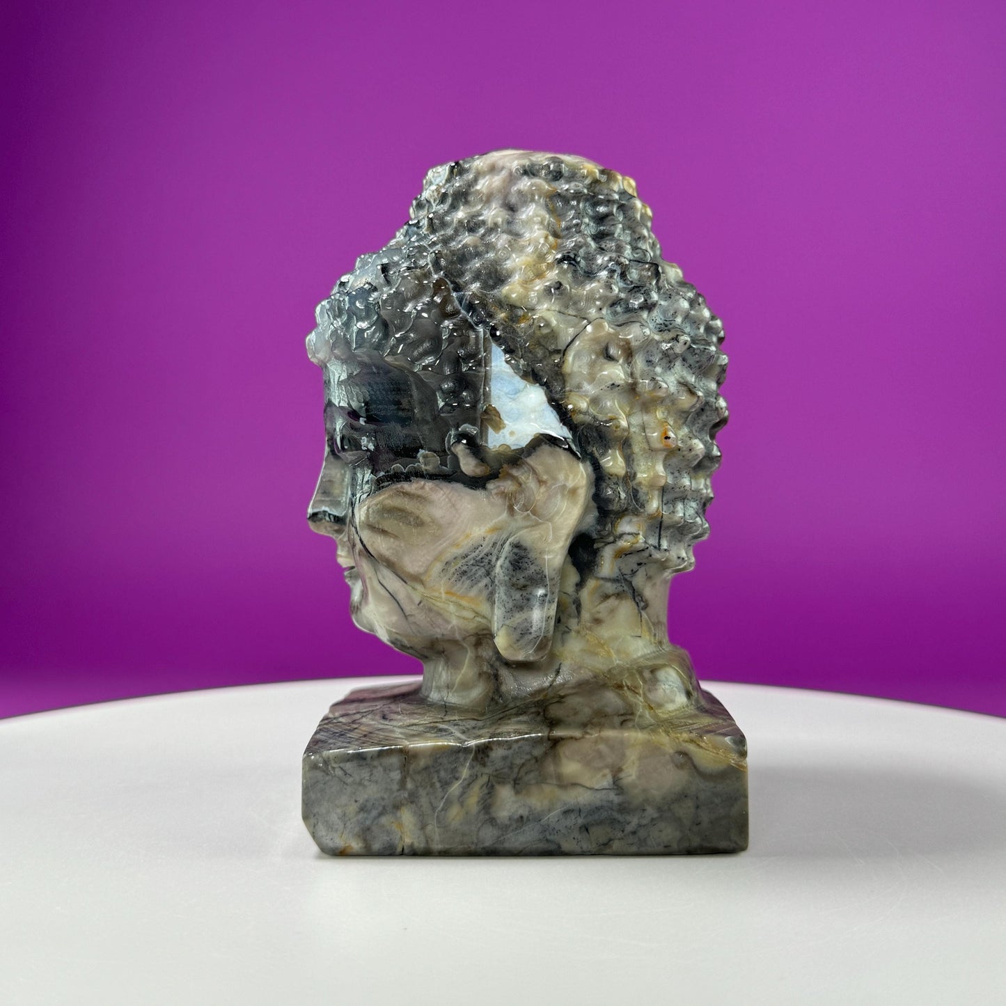 Volcanic Agate Buddha Head Carving, UV Reactive