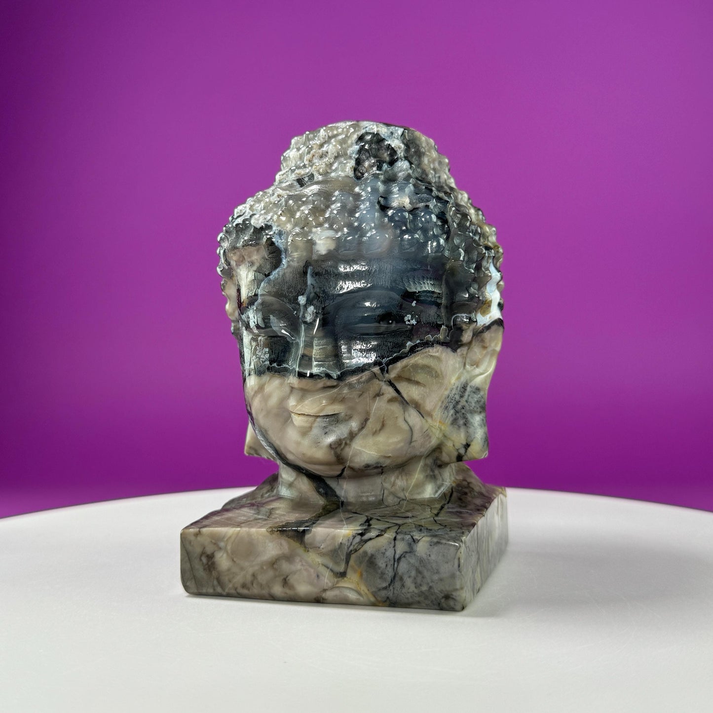 Volcanic Agate Buddha Head Carving, UV Reactive