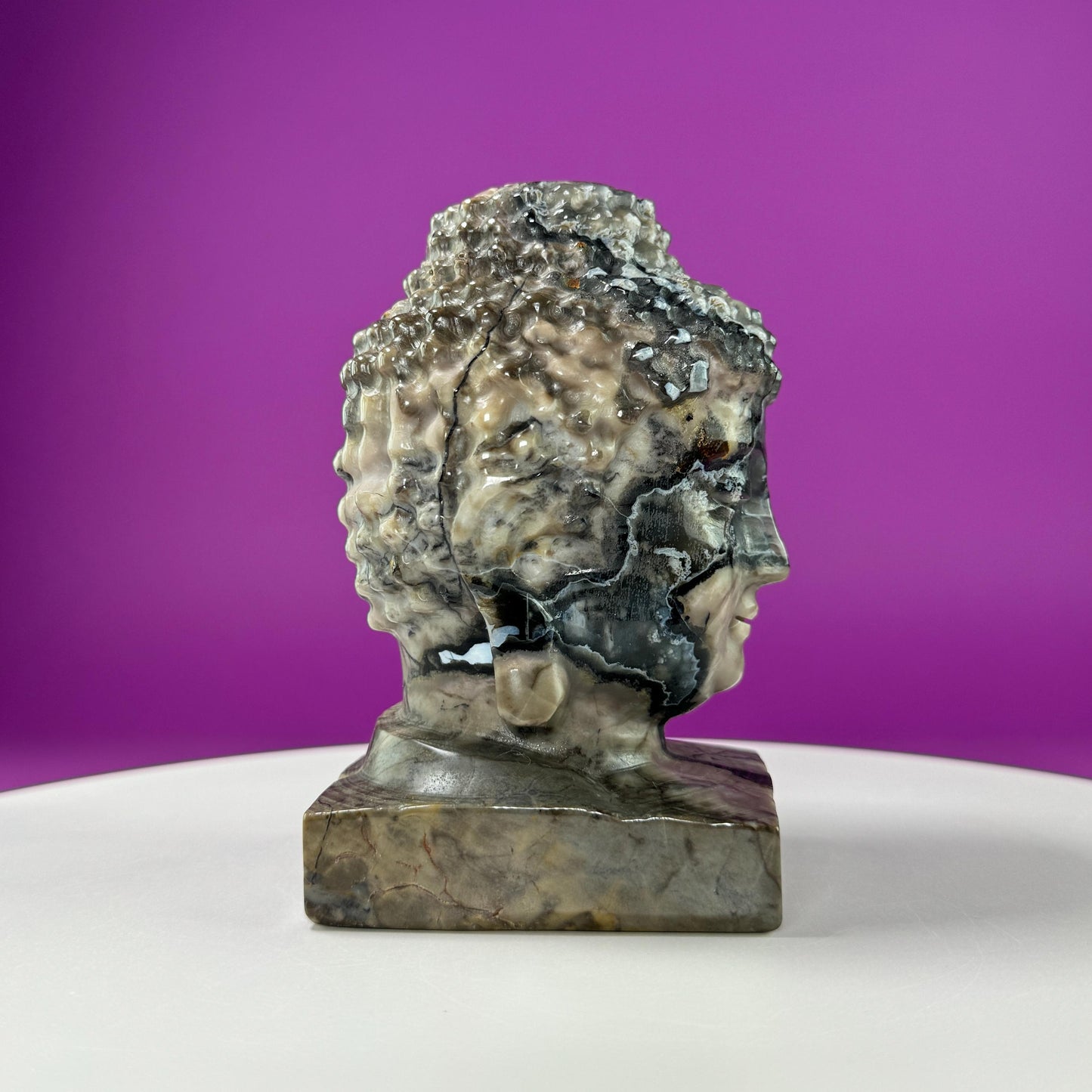 Volcanic Agate Buddha Head Carving, UV Reactive