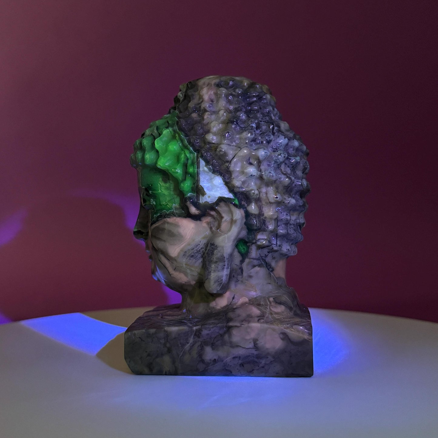 Volcanic Agate Buddha Head Carving, UV Reactive