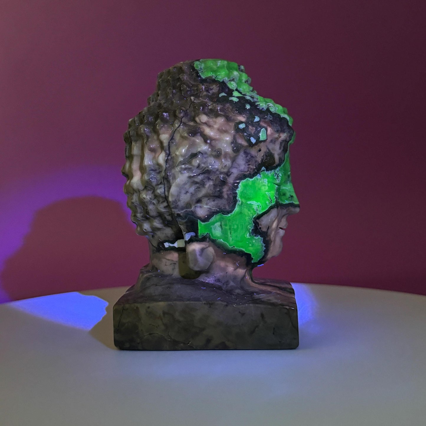 Volcanic Agate Buddha Head Carving, UV Reactive