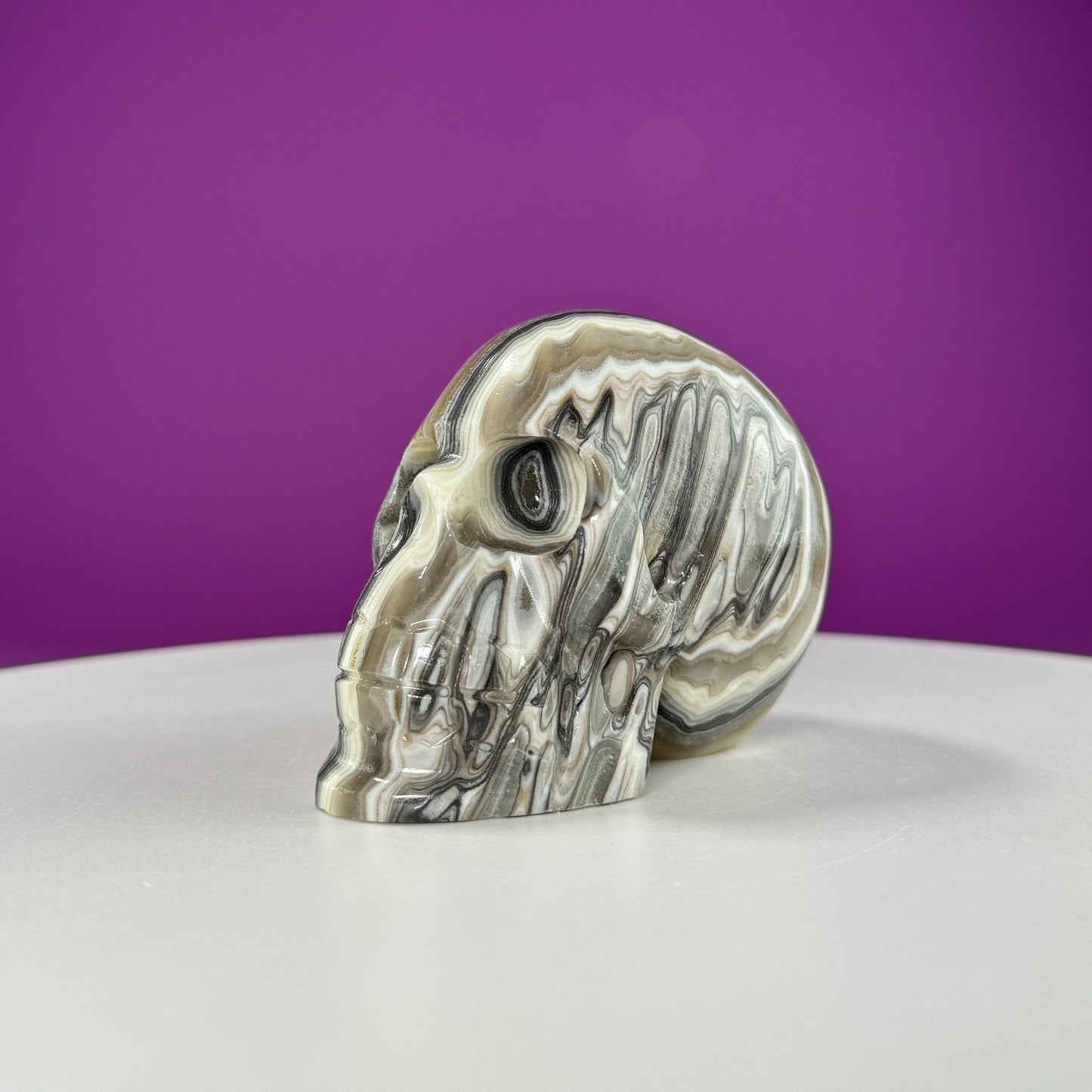 Zebra Calcite Skull Carving (Mexico)