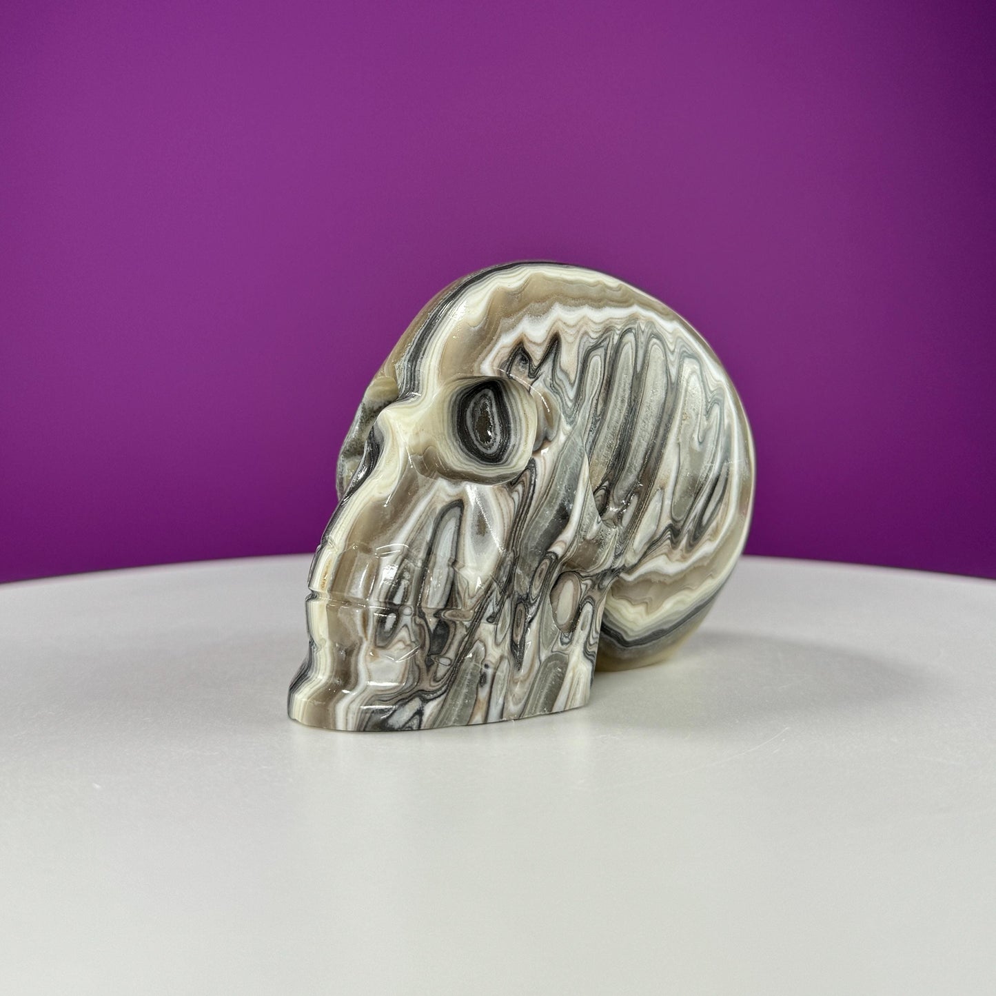 Zebra Calcite Skull Carving (Mexico)