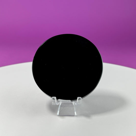 Black Obsidian Mirror, Black Obsidian Scrying Mirror (Mexico) (Includes Acrylic Stand)