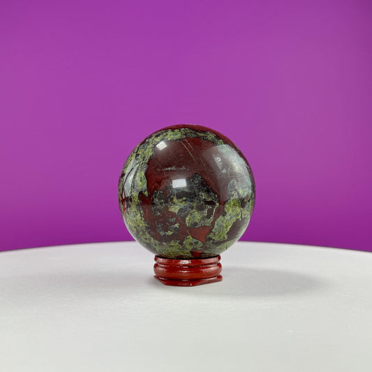 Dragon Blood Jasper Sphere (Includes Wood Stand)