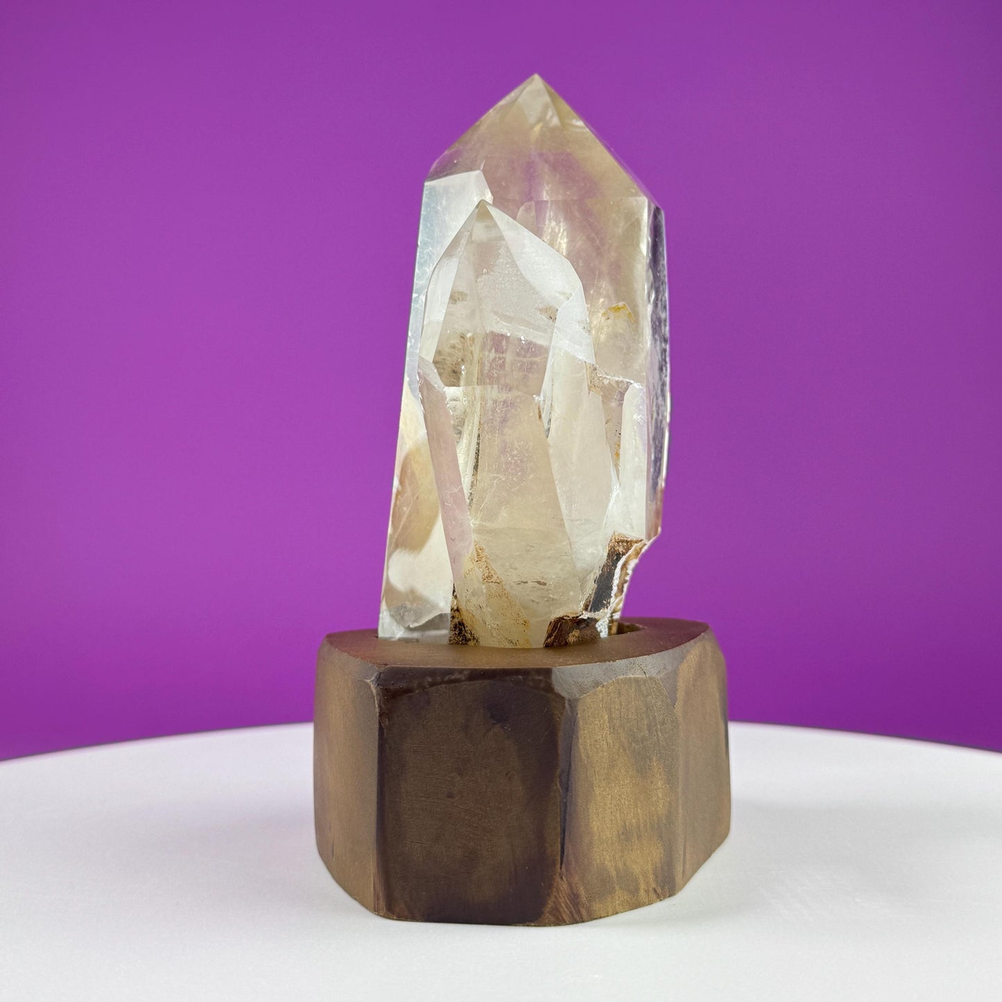 Quartz Double Point Cluster (Includes Custom Wood Stand)