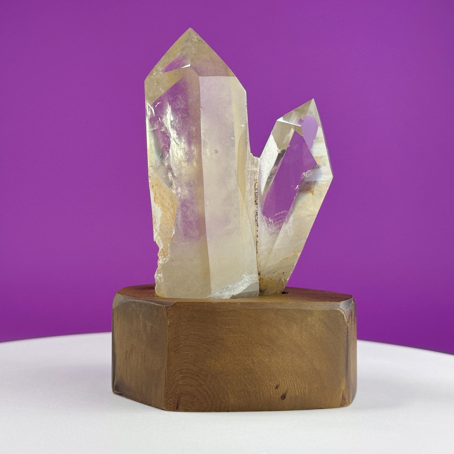 Quartz Double Point Cluster (Includes Custom Wood Stand)