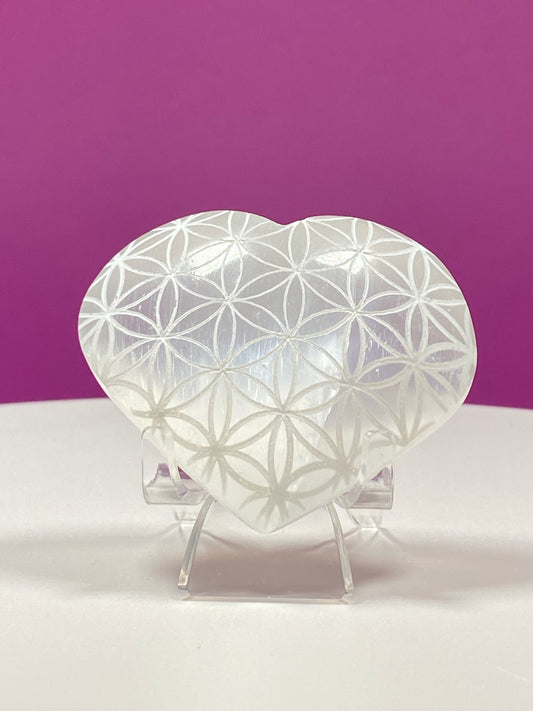 Selenite Heart, Crystal Carving (Includes Acrylic Stand)