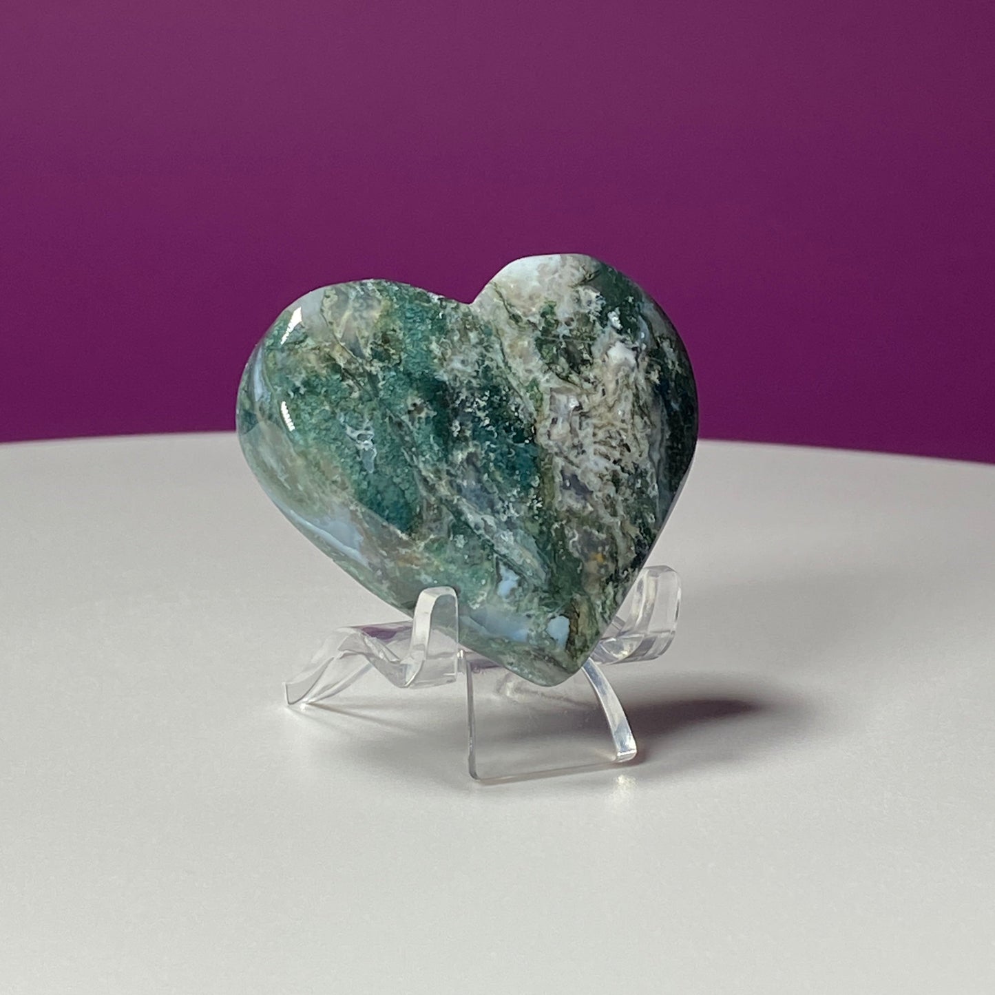 Moss Agate Heart Carving