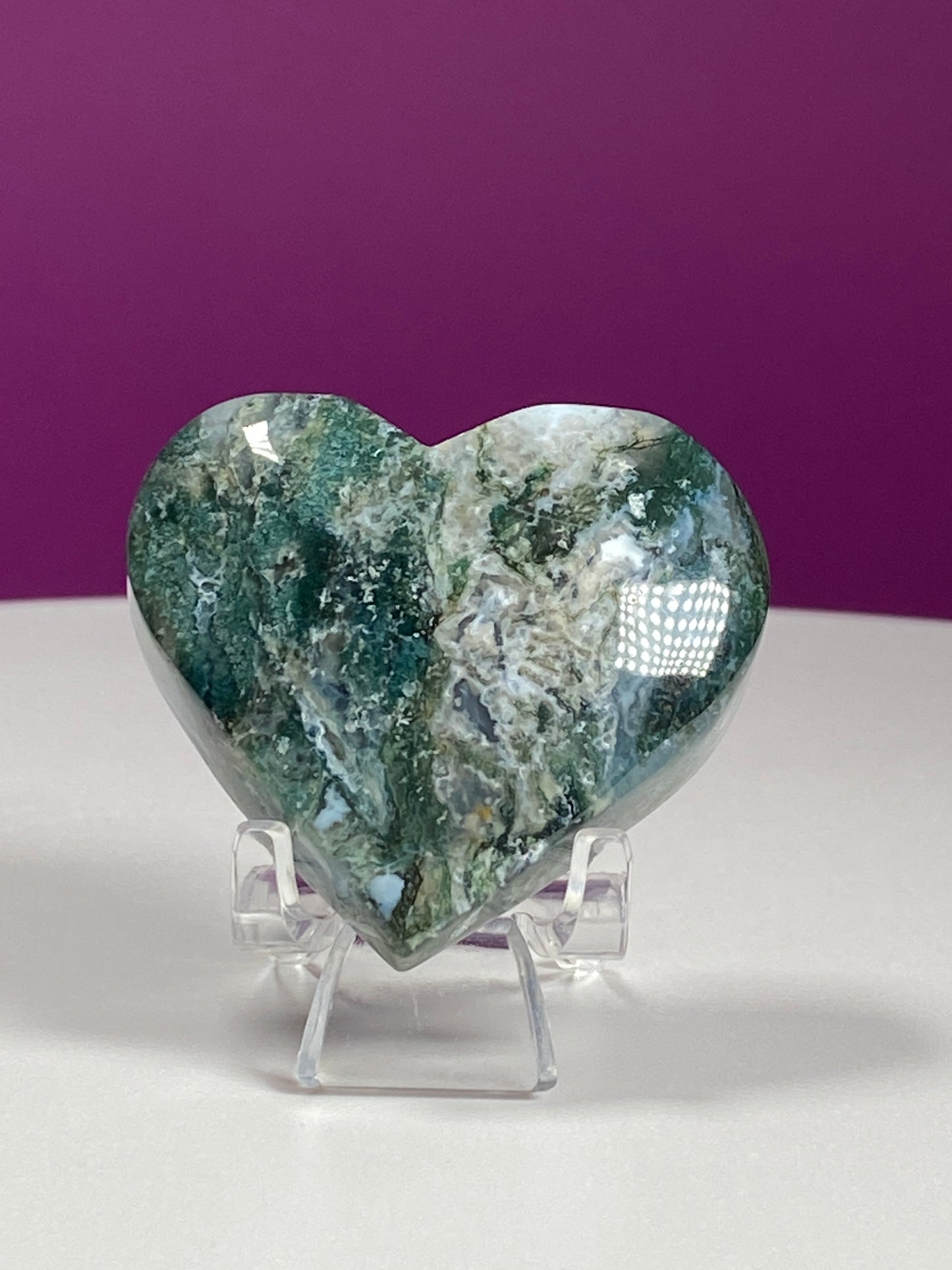 Moss Agate Heart Carving