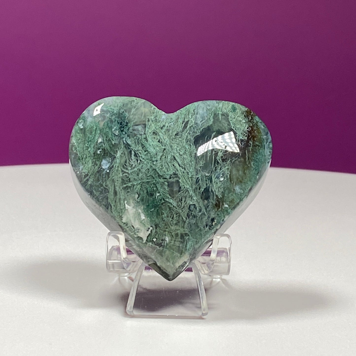 Moss Agate Heart Carving