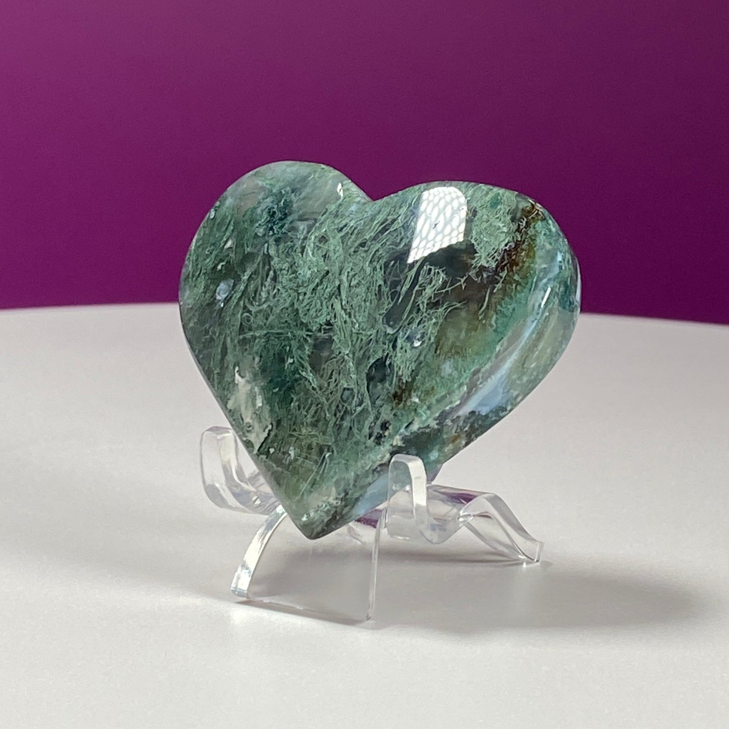 Moss Agate Heart Carving