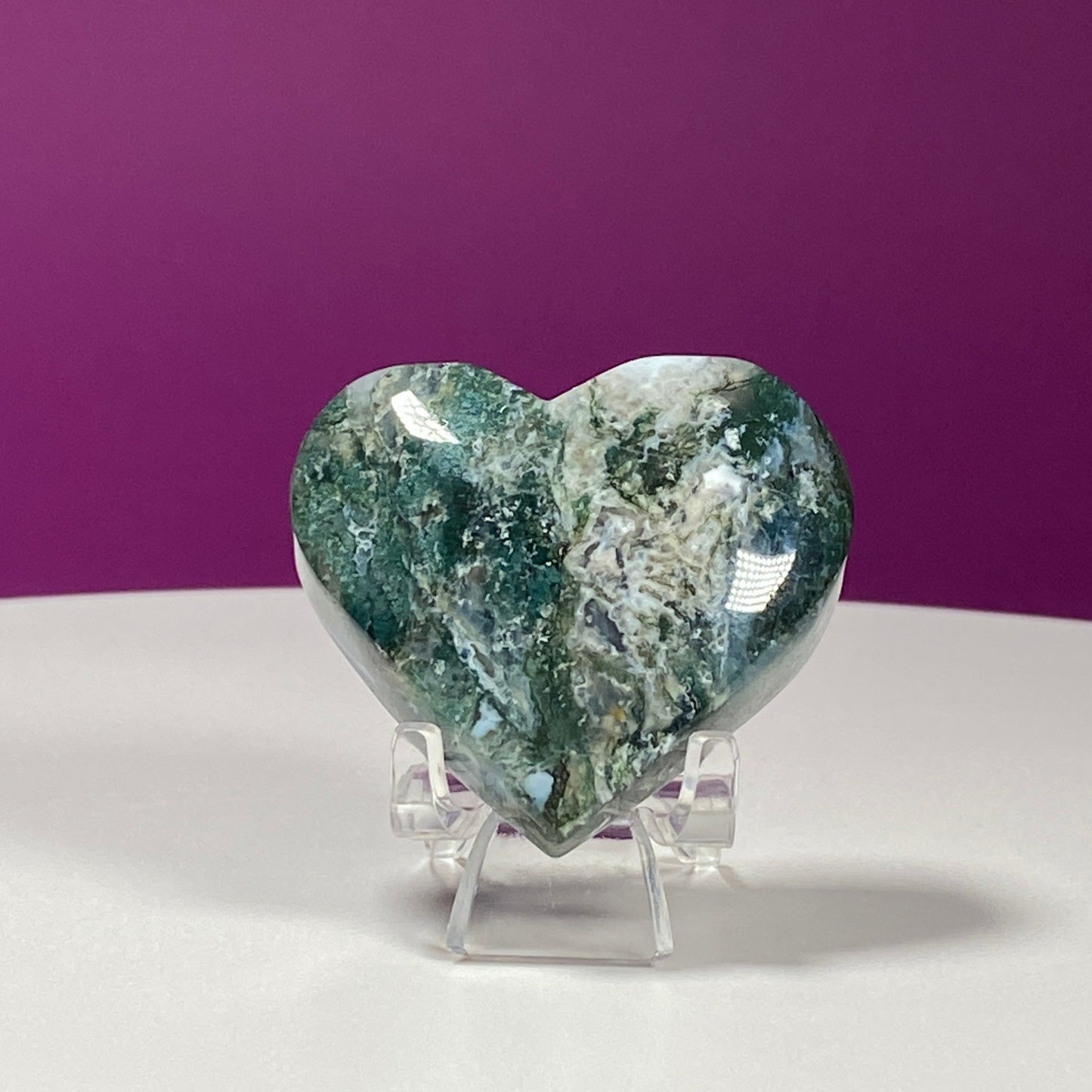 Moss Agate Heart Carving