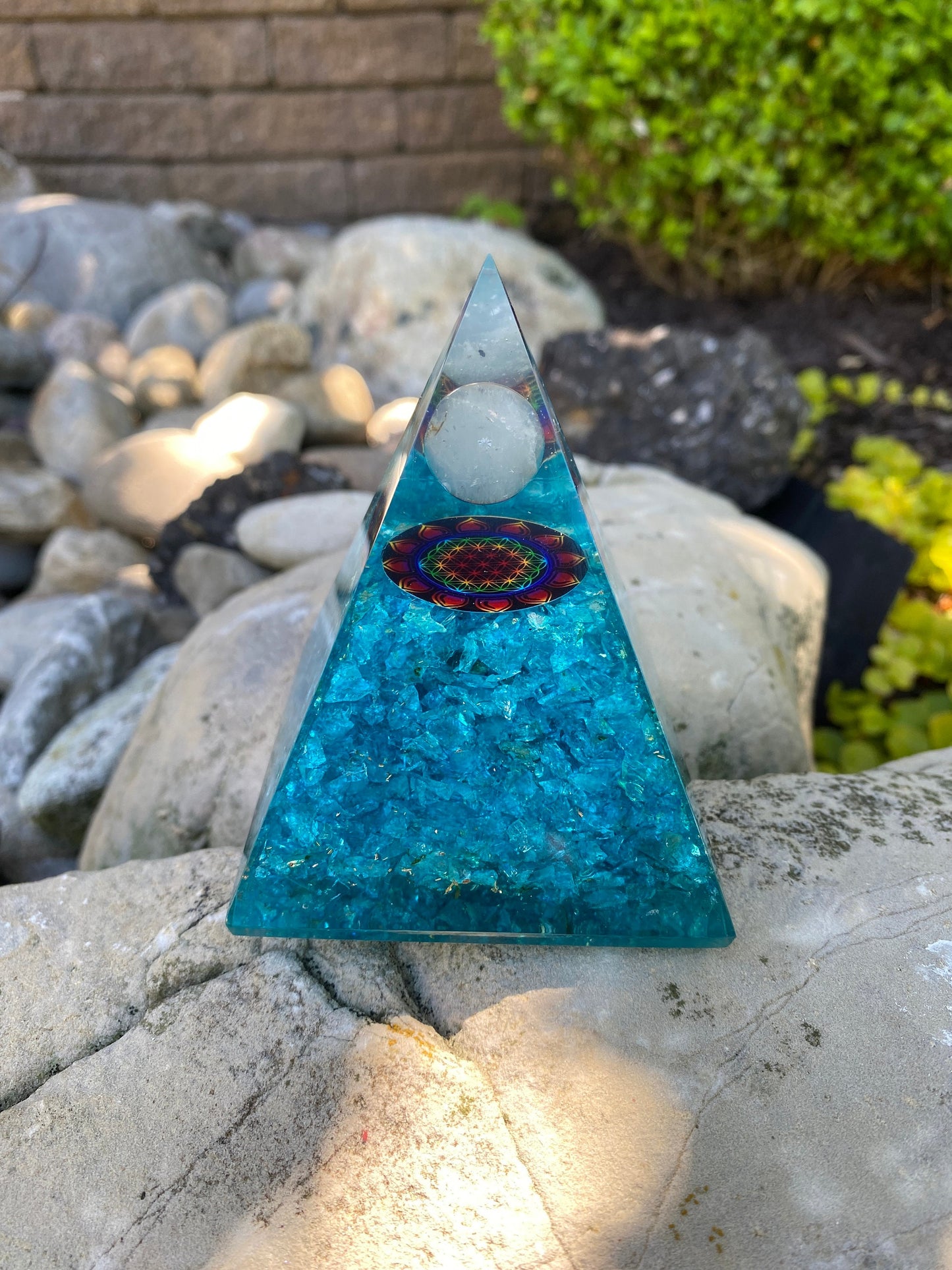 Blue Aqua Orgonite Crystal Pyramid