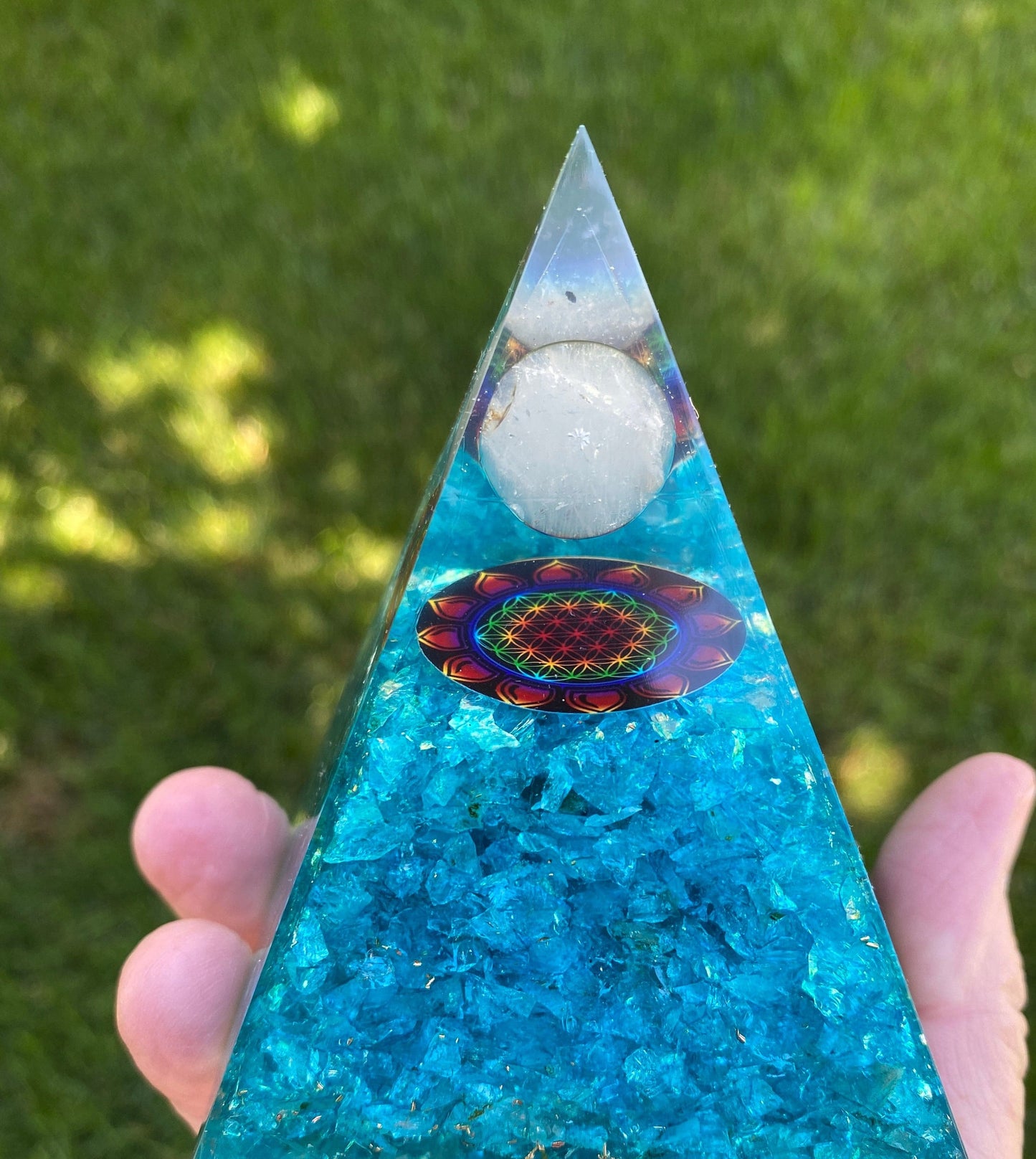 Blue Aqua Orgonite Crystal Pyramid