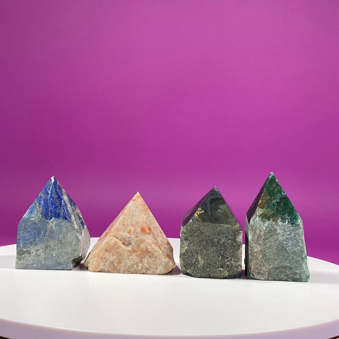 Lapis Lazuli, Labradorite, Sunstone and Green Aventurine Top Polished Point Crystal Set (4)